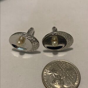 Swank Silver toned and faux Pearl Cufflinks